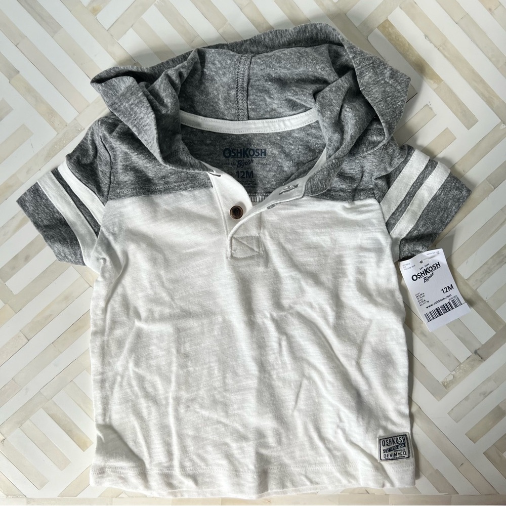 OSHKOSH Colorblock Hooded Tee, 12mo - NEW
